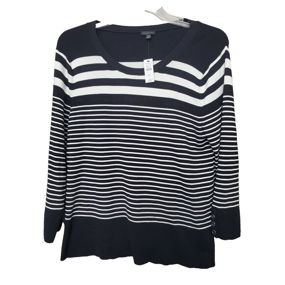 Talbots Cotton Blend Black Striped Scoop Neck Pullover Sweater Size XL NWT - Picture 1 of 8